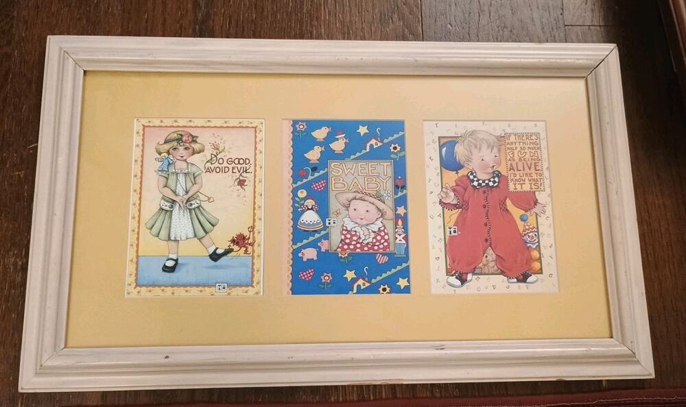 Vtg Framed Matted Mary Engelbright 3 Prints Sweet Baby Do Good Not Evil Artwork